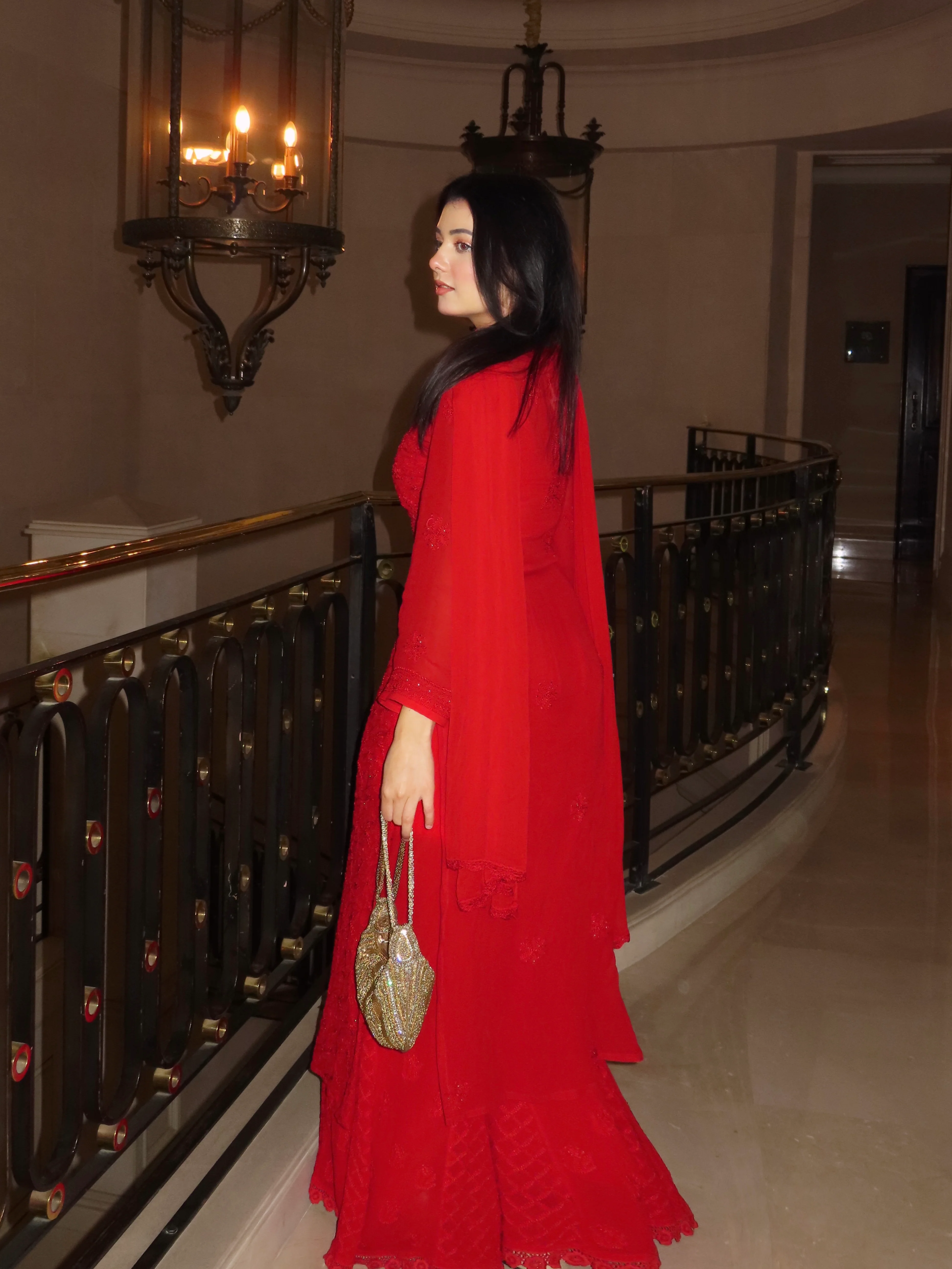Forbidden Red Full Sleeves Chikankari Kurta - Image 15