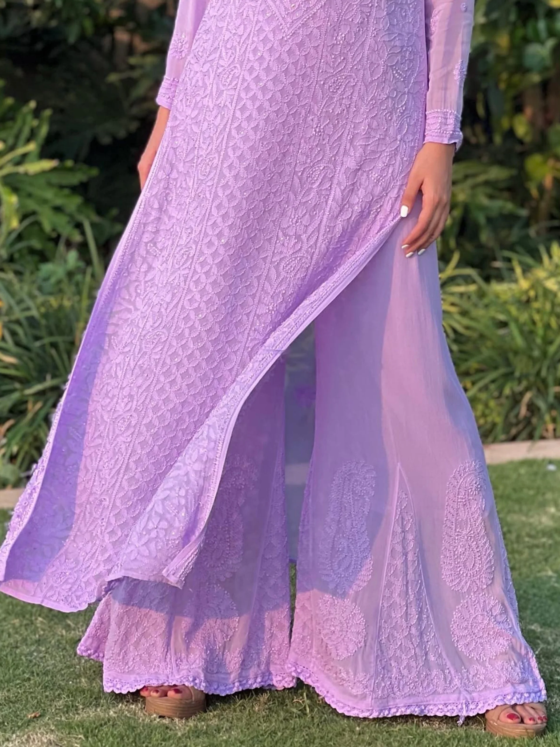 French Lavender Chikankari & Mukaish Kurta - Image 4