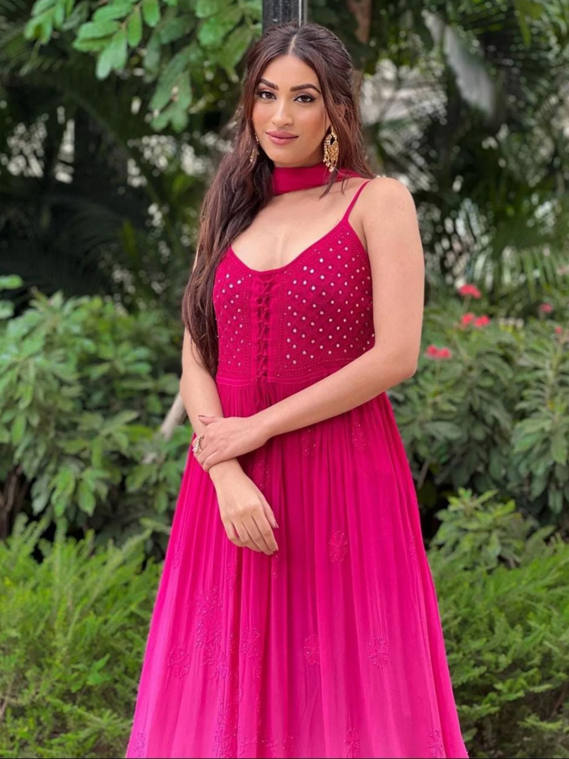 Russian Pink Flared Anarkali Chikankari Kurta Set - Image 3